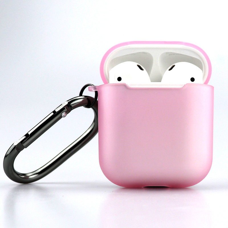 Premium TPU Cover and Skin for Apple Airpods Charging Case with Hook Clip (Pink)